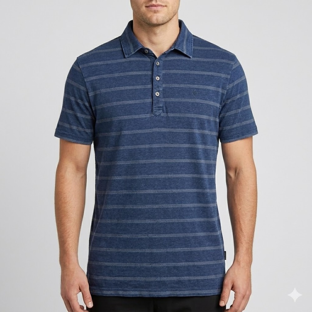 7Diamonds Polo Shirt Blue Striped Casual Short Sleeve Men Large